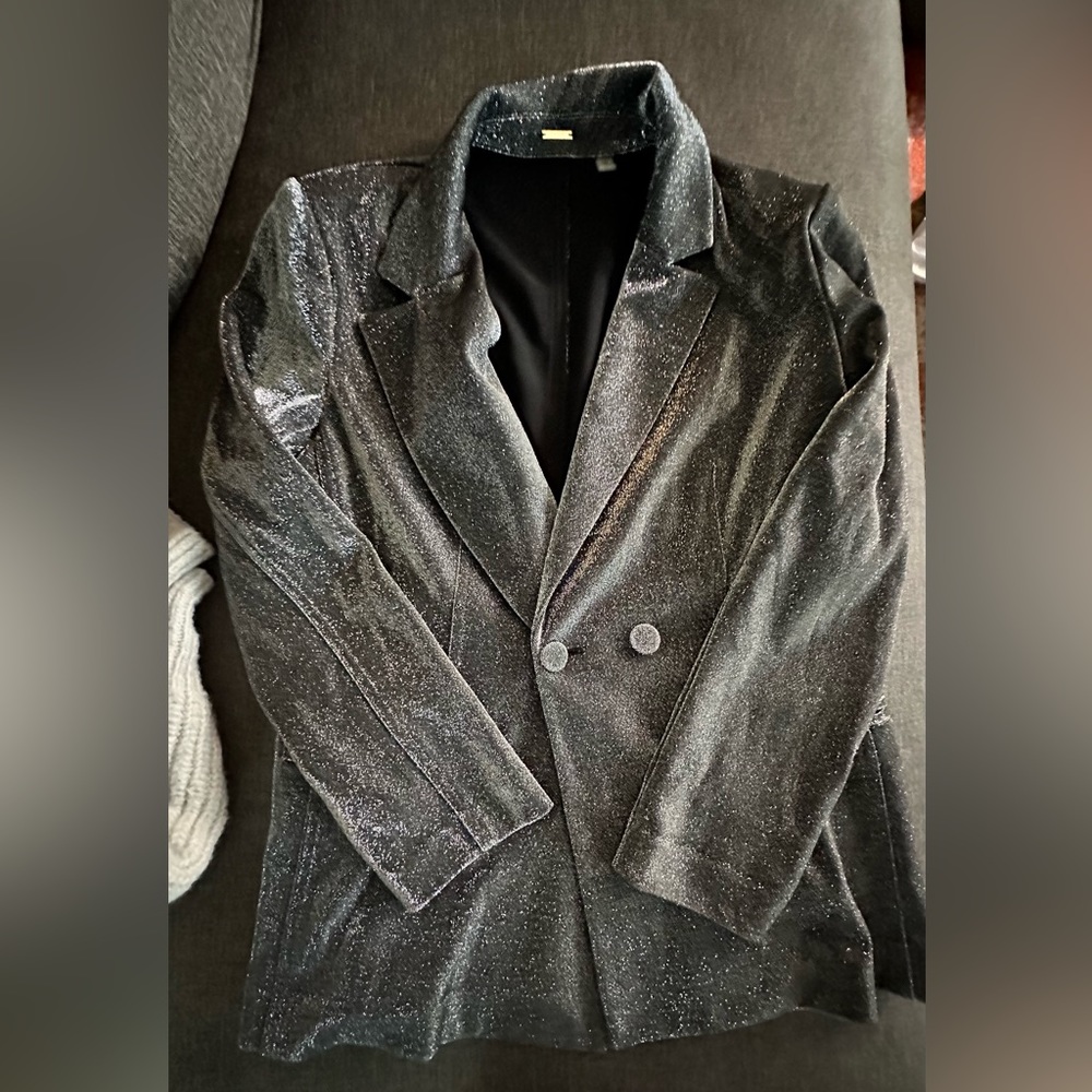 Tahari black and Silver Metallic Sparkle Blazer